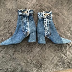 Jeffrey Campbell denim heeled boots
